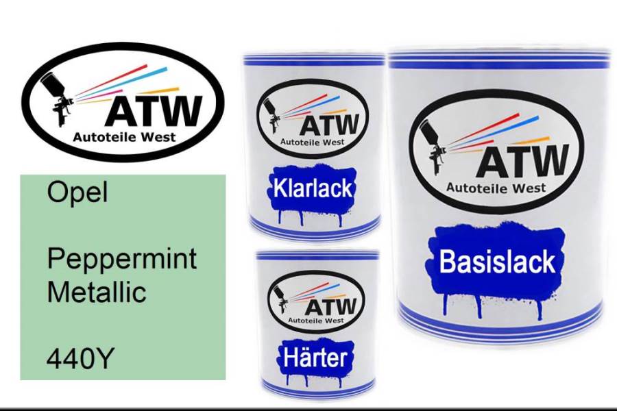 Opel, Peppermint Metallic, 440Y: 1L Lackdose + 1L Klarlack + 500ml Härter - Set, von ATW Autoteile West.